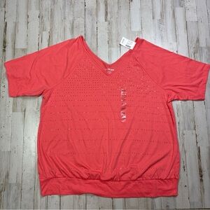 Lane Bryant Relaxed Fit Coral Pink Short Sleeve Beaded Shirt Size 22/24